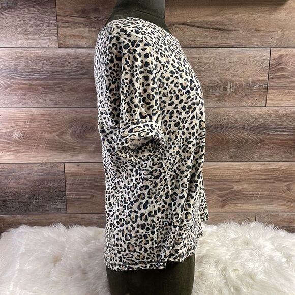 EST 1946 Ladies Leopard Print Scoop Neck Top Size Medium Off white Black Tan - Picture 5 of 8
